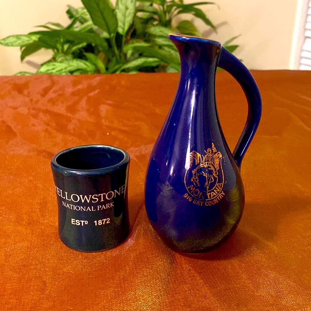 Vintage Montana and Yellowstone Park Souvenirs Cobalt Blue
